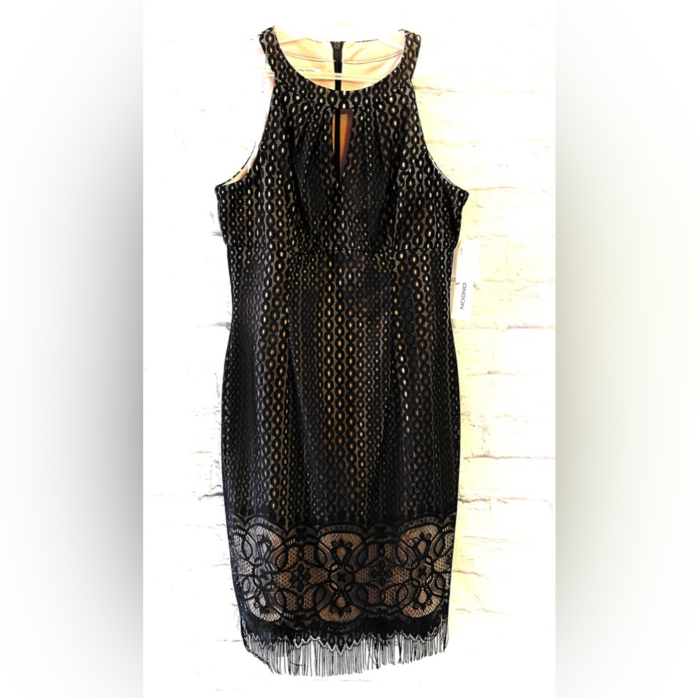 Maggy London Black Lace Tan Lined Dress Size 6
